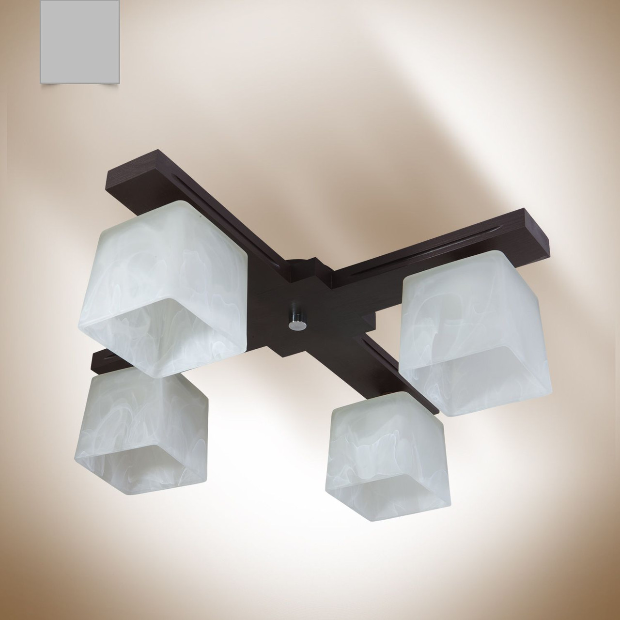 Люстра 4 лампова, дерев'яна в кольорі венге для спальні, кухні, передпокою, фото 1