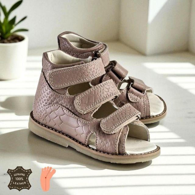 Дитячі ортопедичні шкіряні антиварусні босоніжки на липучках 32 розмір, фото 1