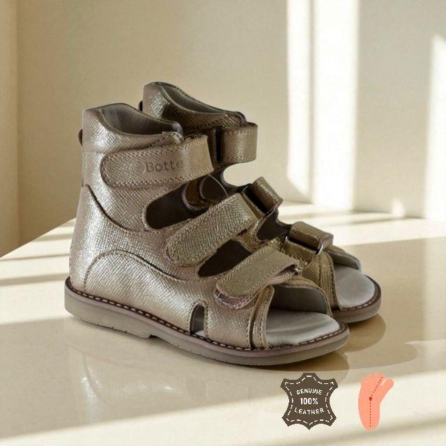 Дитячі шкіряні антиварусні сандалії без супінатора на дівчинку на липучках 25 розмір, фото 1