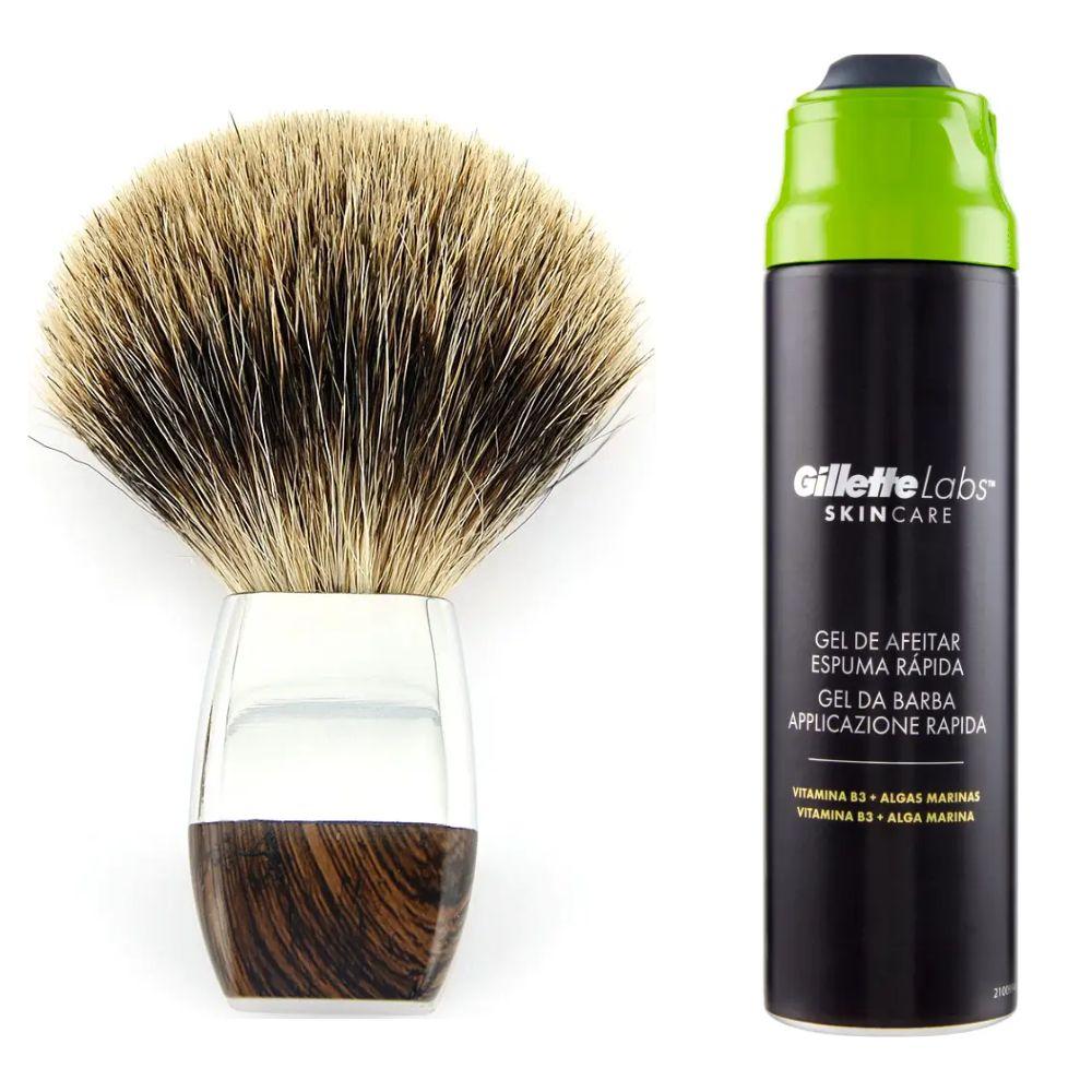Помазок для гоління з борсучим ворсом + гель для гоління Gillette Labs Gel 198 мл, фото 1