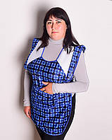 Фартук женский "Большой карман" р.52-56 нейлоновый синий в клеточку