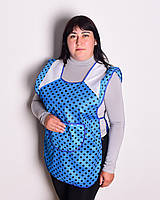 Фартук женский "Большой карман" р.52-56 нейлоновый голубой в большим горошком