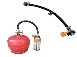 Перехідник для заправлення туристичних балонів із чорним газовим шлангом 40 см, Адаптер для цангових балонів