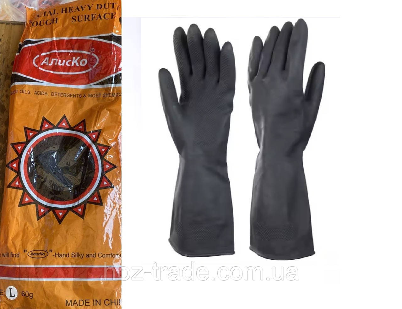 Рукавички гумові кислотно-лужні кшс SUN/Алистко 60 грамів L XL