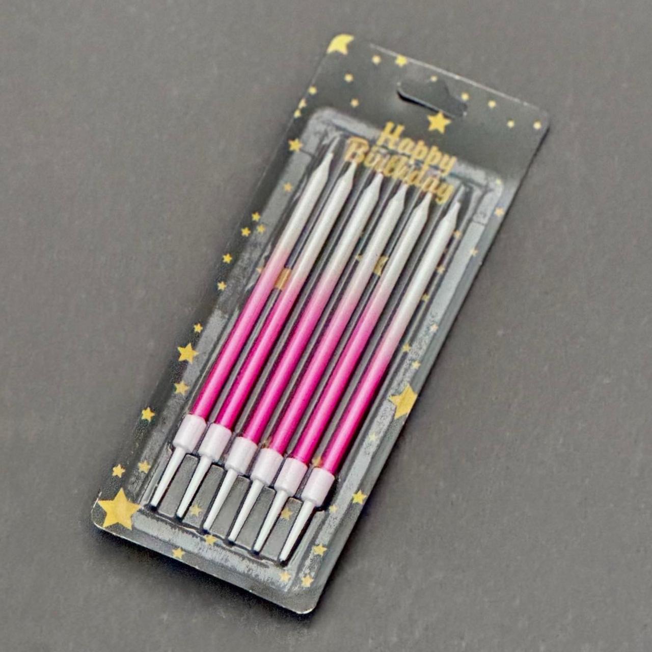 Свічки для торта "Класичні" 12 см ( 6 шт.) БЕЛО-РОЗОВЫЙ перелив