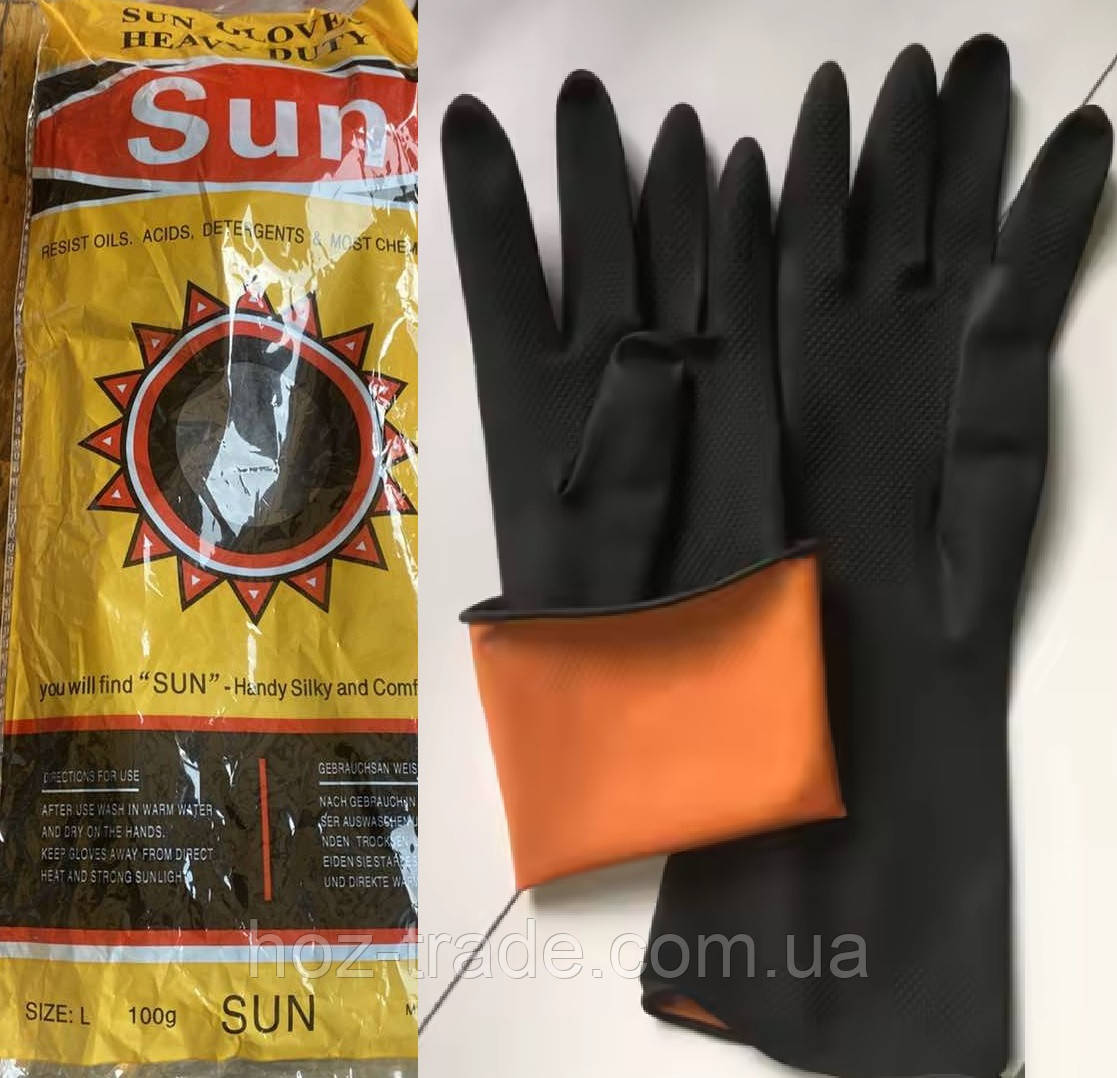 Рукавички гумові кислотно-лужні КЦС SUN/Аліско L та XL вага 100 грамів