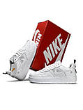 Білі жіночі шкіряні кросівки Nike Air Force 1 07’ LV8 Utility All White Демісезонні кросівки Найк Аір Форс 1, фото 7