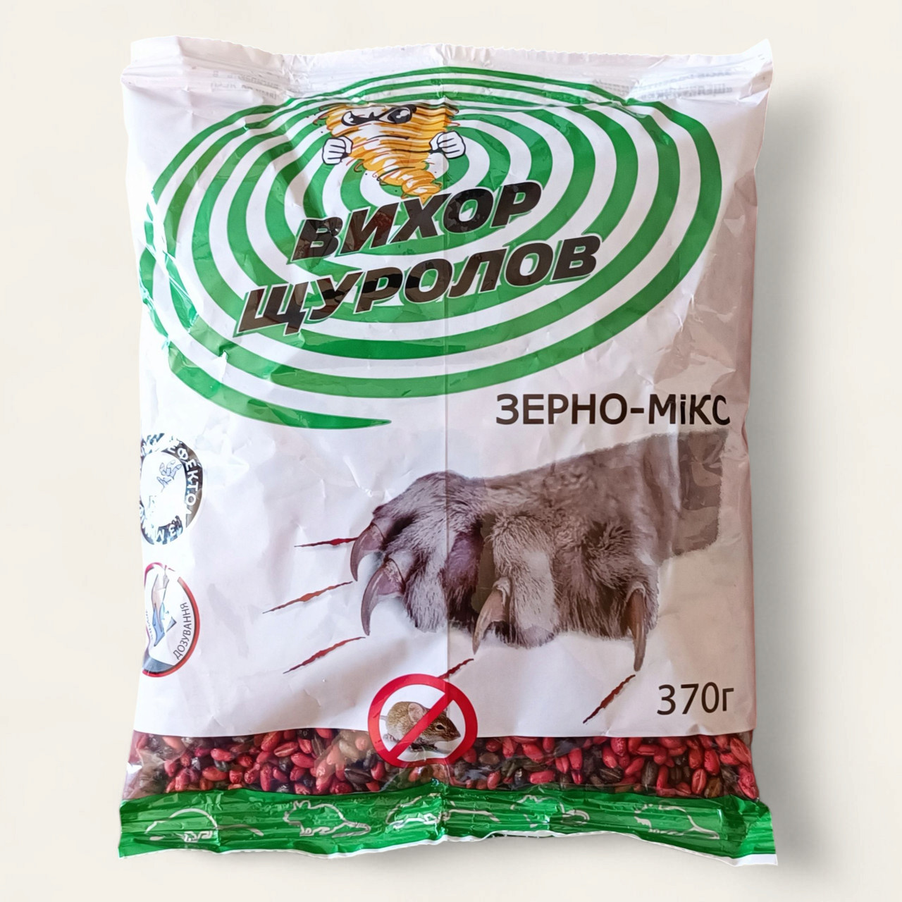 Зернова отрута Вихор Щуролов 370 г | Вигідна пачка від щурів та мишей для повної зачистки будинку та складу