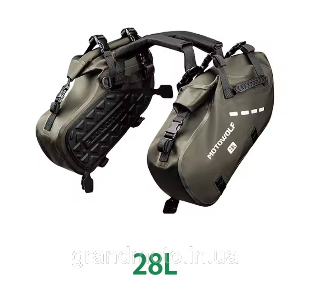 Комплект водонепроникних бічних м'яких кофрів MOTOWOLF (28 л кожен) у кольорі Army Green, фото 1