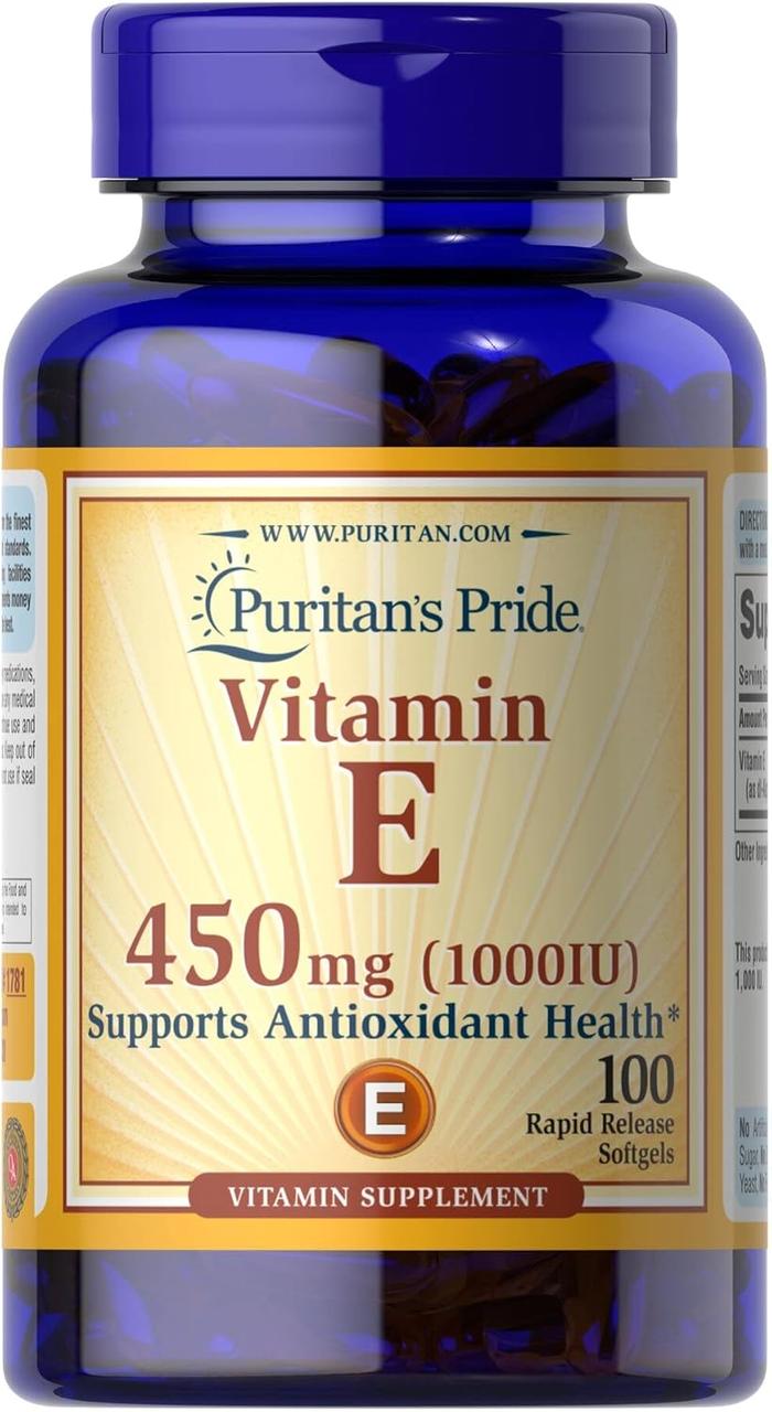 Puritan's Pride Vitamin E-1000 IU 100 капсул, фото 1