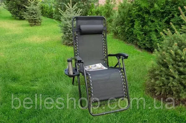Садове Крісло Шезлонг до 120 кг Складаний Шезлонг для Дачі Zero Gravity XXL чорний (з підстакаником), фото 1