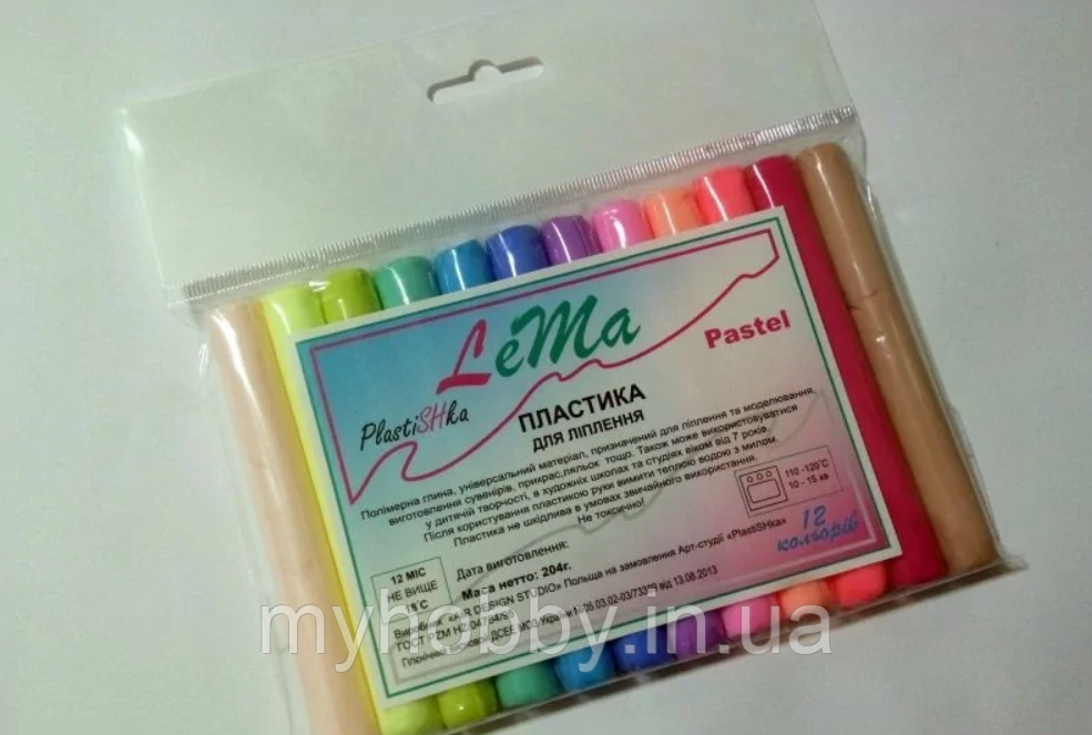 Полімерна глина Lema Pastel набір 12 кольорів, фото 1