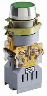 Кнопка керування з жовтою підсвіткою 220 VAC, 1НО контакт