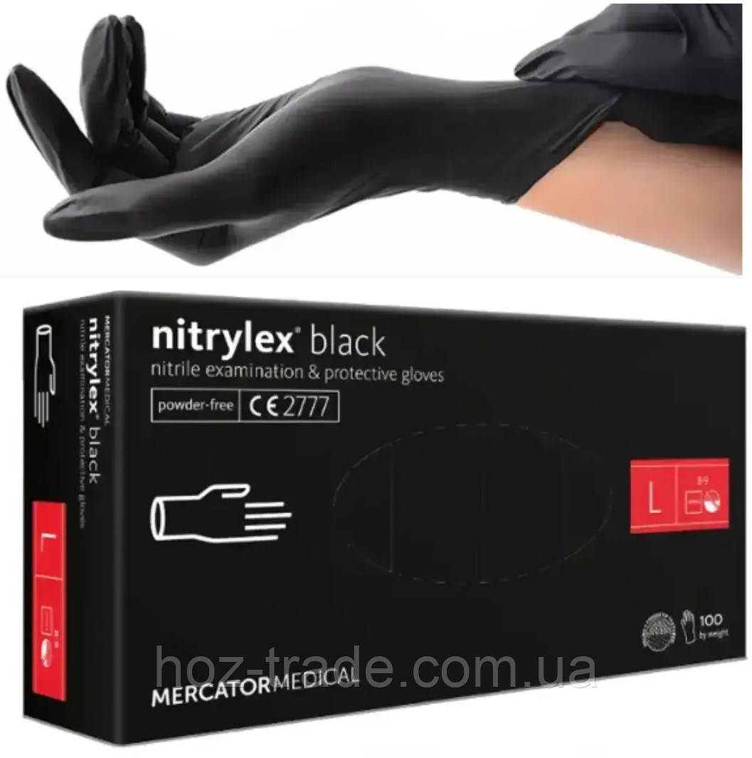 Рукавички Нітрилові Нітрилекс чорні Л Nitrylex black чорні L 8-9, фото 1