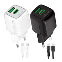 Зарядний пристрій мережевий USB/Type-C + кабель Type-C 30W чорний GaN WALKER WH-71 black, фото 2