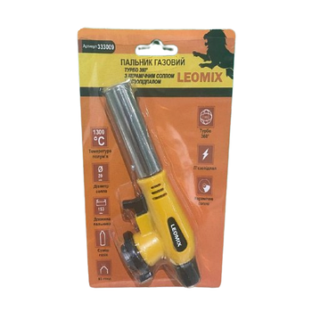 Пальник газовий турбо 360° з керамічним соплом та п'єзо d22мм*175мм LEOMIX