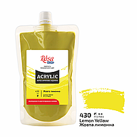 Фарба акрилова, Жовта лимонна, 200 мл, ROSA Studio 430