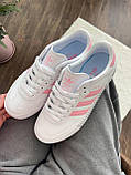 Білі шкіряні жіночі кросівки Adidas samba white/pink Демісезонні кеди Адідас Самба, фото 2
