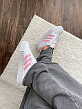Білі шкіряні жіночі кросівки Adidas samba white/pink Демісезонні кеди Адідас Самба, фото 9