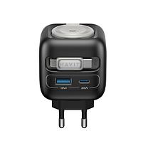 Зарядний пристрій мережевий USB/Type-C + кабель Type-C + Watch PD 35W чорний/сірий GaN Havit HV-UC250-BK, фото 5