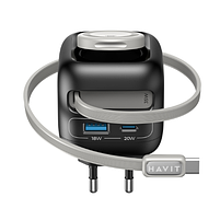 Зарядний пристрій мережевий USB/Type-C + кабель Type-C + Watch PD 35W чорний/сірий GaN Havit HV-UC250-BK, фото 4