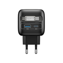 Зарядний пристрій мережевий USB/Type-C + кабель Type-C + Watch PD 35W чорний/сірий GaN Havit HV-UC250-BK, фото 3