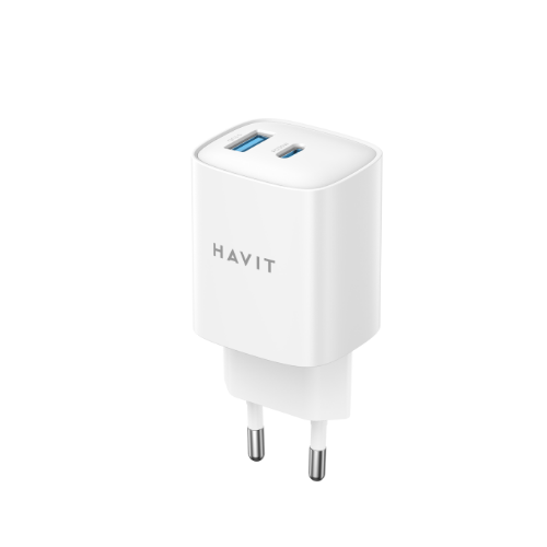 Зарядний пристрій мережевий USB/Type-C 30W білий GaN Havit HV-UC30 PRO-WH, фото 1