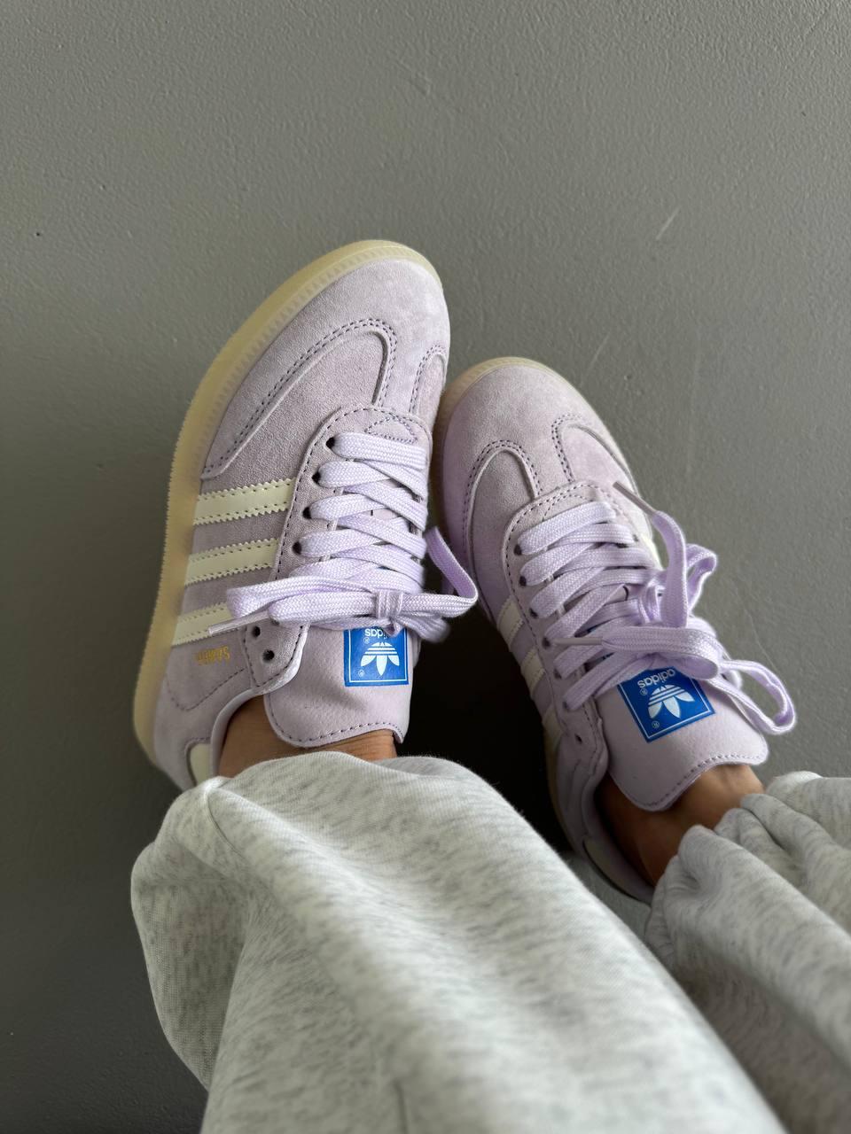 Фіолетові замшеві жіночі кросівки ADIDAS SAMBA LILAC SUEDE premium Демісезонні кеди Адідас Самба, фото 1