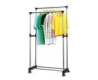 Підлогова вішалка для одягу MINI Double Pole, компактна, легка, збірна, на колесах, фото 4