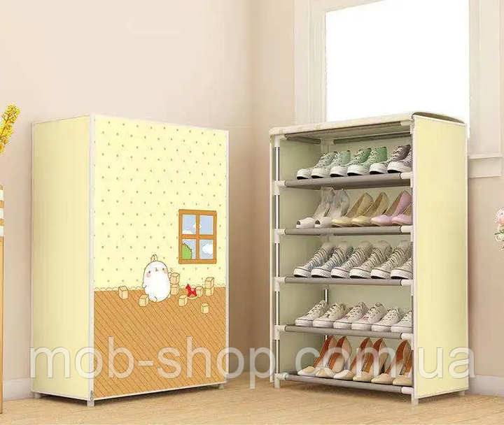 Тканинна шафа для взуття складана YH8806 5 секцій 90x58x30 см легка компактна органайзер, фото 1