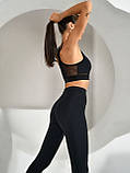Жіночі спортивні чорні лосини (легінси) широкий пояс з утяжкою — Власне виробництво, фото 6