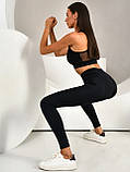 Жіночі спортивні чорні лосини (легінси) широкий пояс з утяжкою — Власне виробництво, фото 5