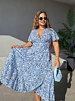 Літня сукня максі з запахом блакитна з квітковим принтом Розміри S, L, 2XL