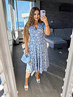 Літня сукня максі з запахом блакитна з квітковим принтом Розміри S, L, 2XL S