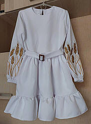 Сукня вишита для дівчаток білого кольору з вишитими колосьями розмір 152