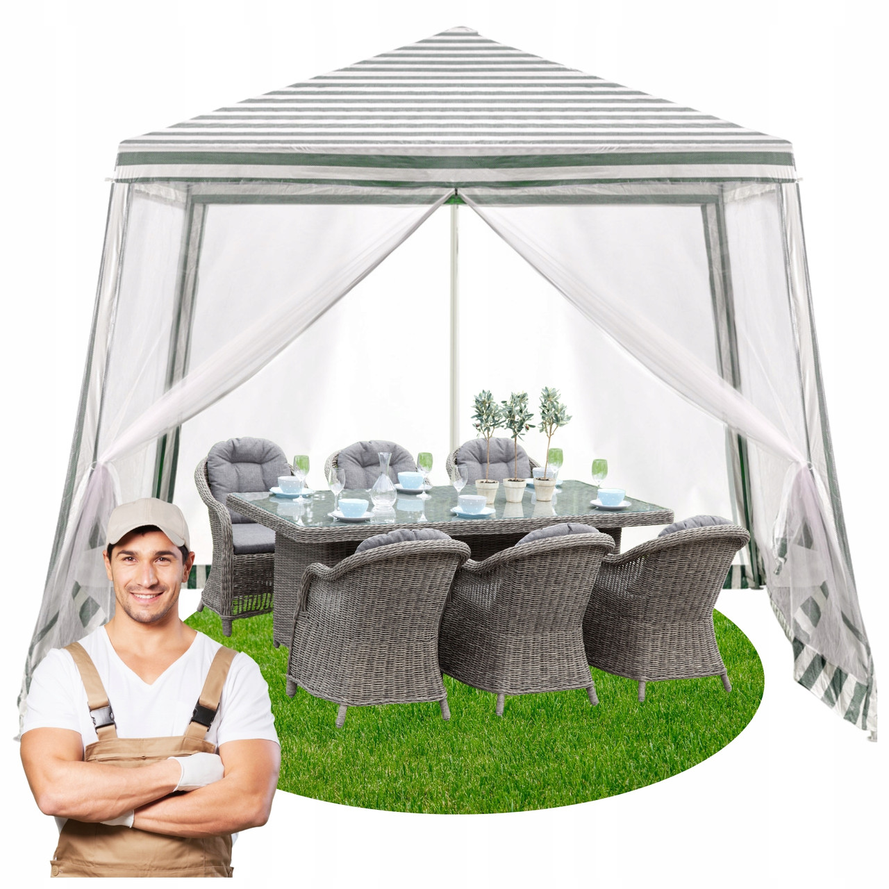 Садовий павільйон тент бесідка москітна сітка 3 х 3 х 2,4 м білий