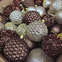 Набір ялинкових куль "Блиск" 40 шт. Коричневий. Подарунковий набір новорічних кульок Кульки на ялинку, фото 4