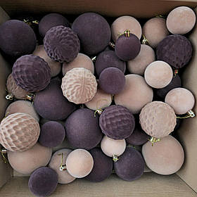 Новорічні ігнрашки набір "Оксамит" 40 шт. Бежево-коричневий. Подарунковий набір ялинкових кульок Кульки на ялинку