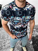 Синя модна чоловіча літня футболка зі стильним дизайном