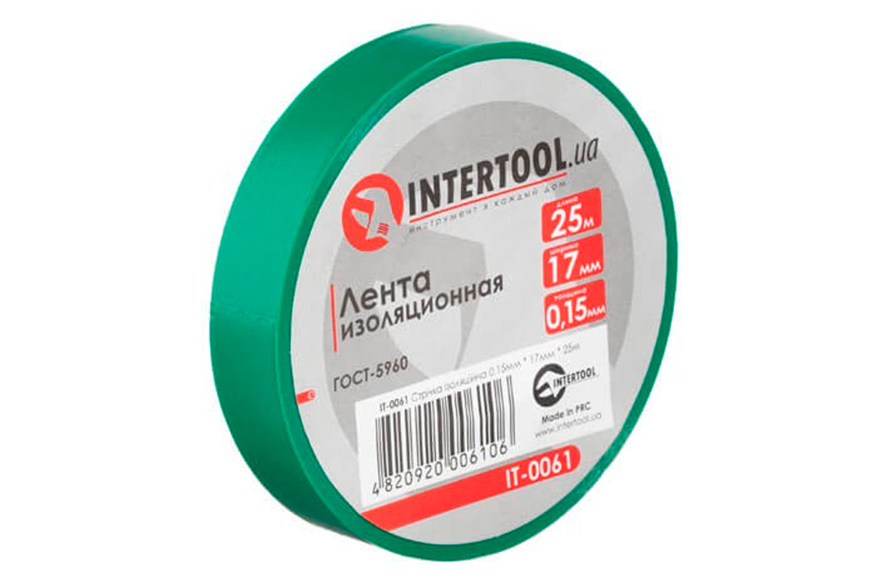 Стрічка ізоляційна Intertool 25 м x 17 x 0.15 мм зелена (IT-0061) (10 шт.), фото 1