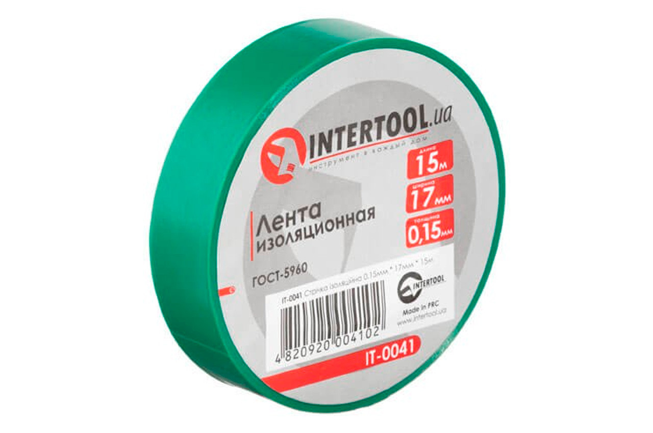 Стрічка ізоляційна Intertool 15 м x 17 x 0.15 мм зелена (IT-0041) (10 шт.), фото 1