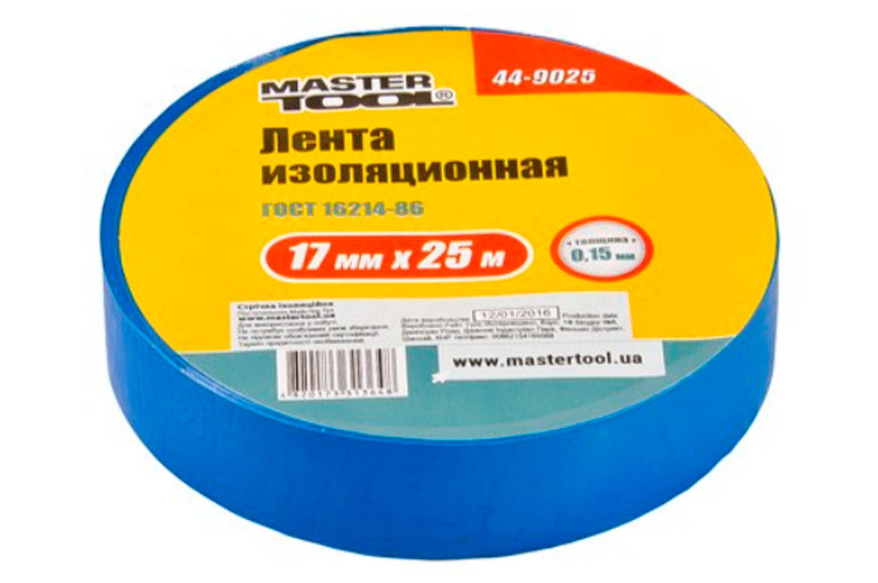 Стрічка ізоляційна Mastertool 25м x 17 x 0.15мм синя (44-9025) (5 шт.), фото 1