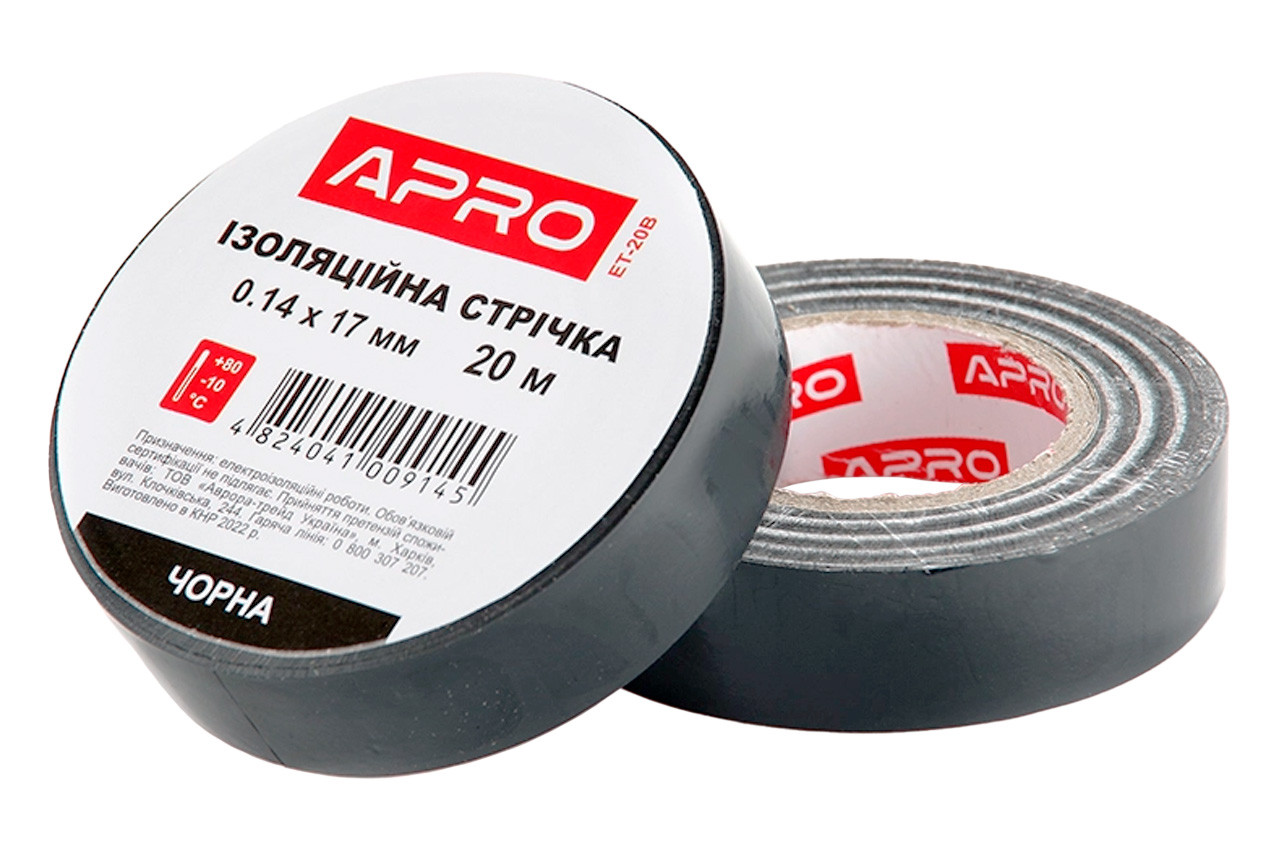 Стрічка ізоляційна Apro 10 м x 17 x 0.14 мм Чорна (ET-10B) (10 шт.), фото 1
