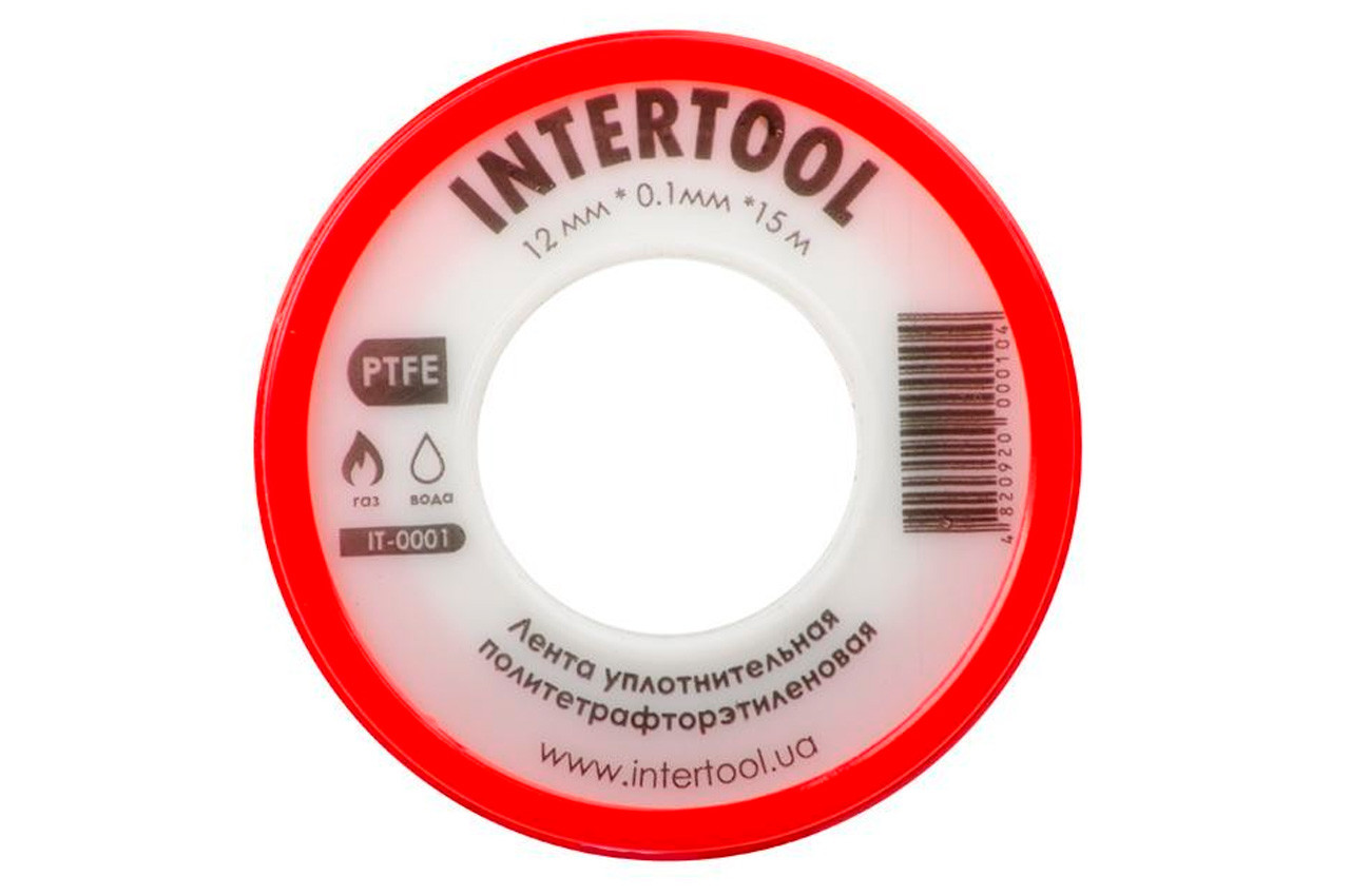 Стрічка тефлонова Intertool 15 м x 12 x 0.1 мм (IT-0001) (10 шт.), фото 1