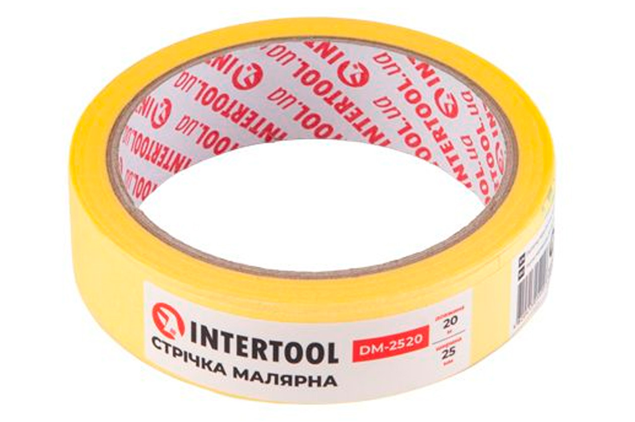 Стрічка малярська Intertool 25 мм х 20 м жовта (DM-2520) (9 шт.), фото 1