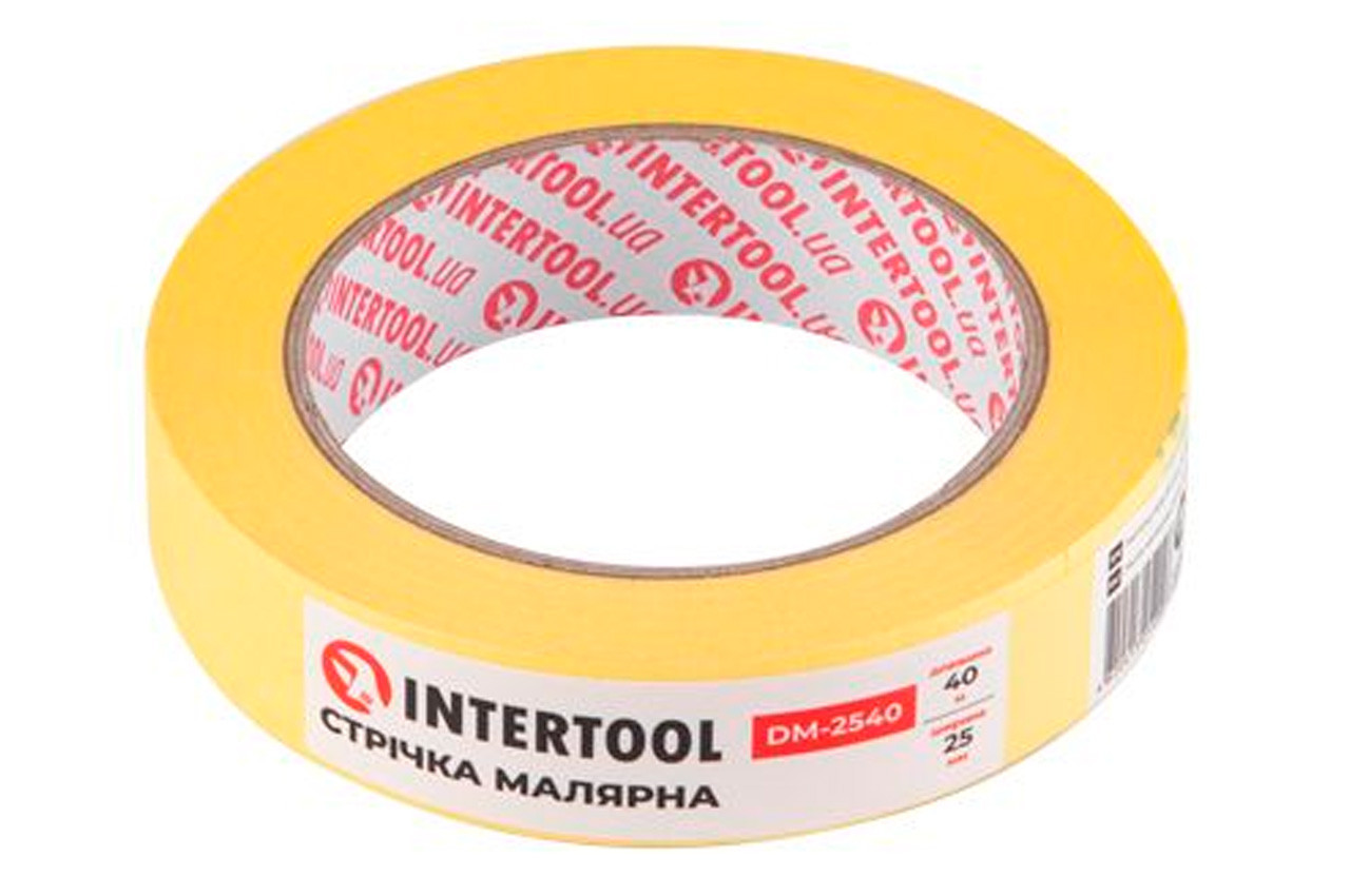 Стрічка малярська Intertool 25 мм х 40 м жовта (DM-2540) (9 шт.), фото 1