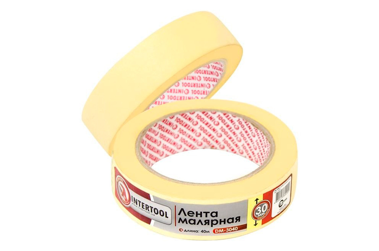Стрічка малярська Intertool 30 мм х 40 м жовта (DM-3040) (8 шт.), фото 1