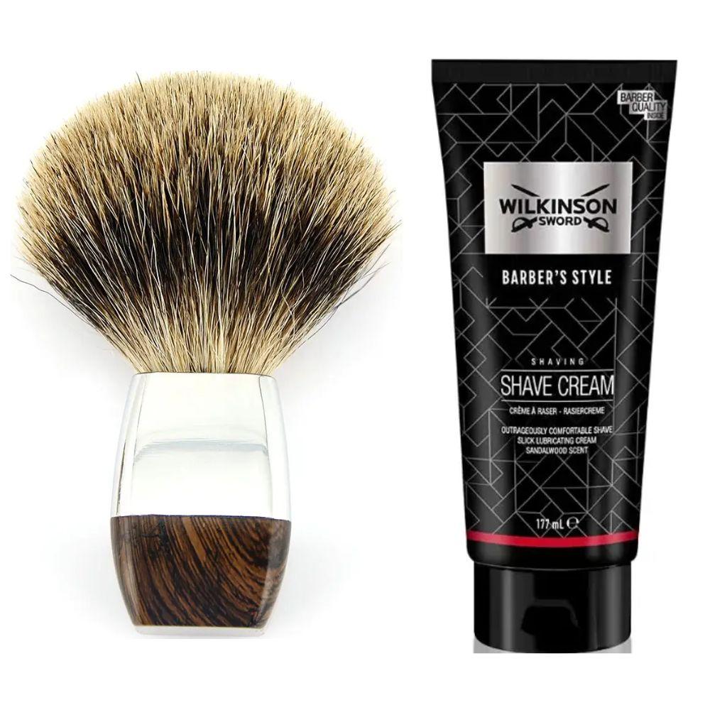 Помазок для гоління з борсучим ворсом + крем для гоління Wilkinson Sword Barber's Style Shave Cream, фото 1