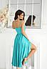 Вечірня святкова атласна сукня на бретелях, з декольте та асиметричним пишним подолом, фото 2