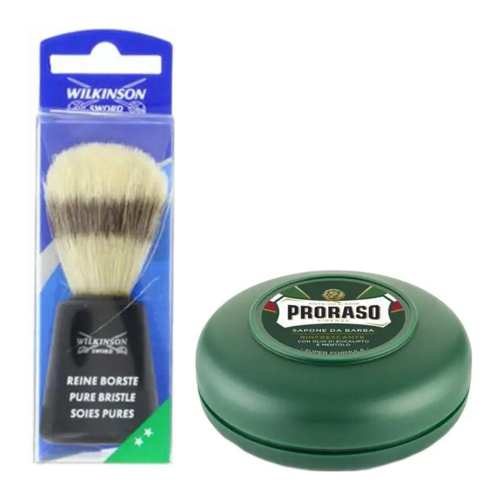 Помазок для гоління Wilkinson Sword + мило для гоління Proraso Rinfrescante тонізуюче з ментолом та евкаліптом 75 мл, фото 1